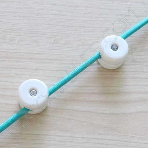 aislador de porcelana blanco para cable redondo textil o de silicona