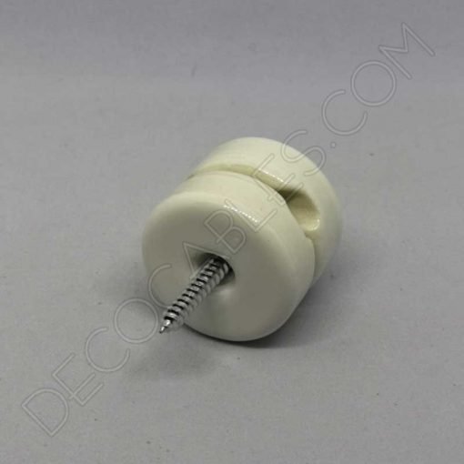 aislador de porcelana blanco para cable redondo textil o de silicona