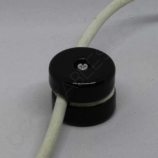 aislador de porcelana negro para cable redondo textil o de silicona