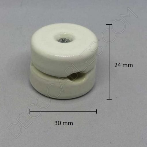aislador de porcelana blanco para cable redondo textil o de silicona