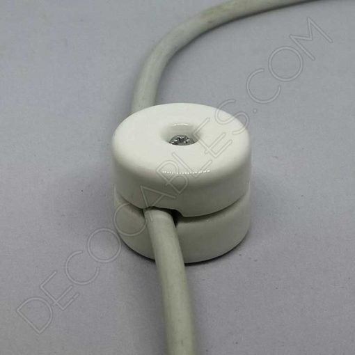 aislador de porcelana blanco para cable redondo textil o de silicona