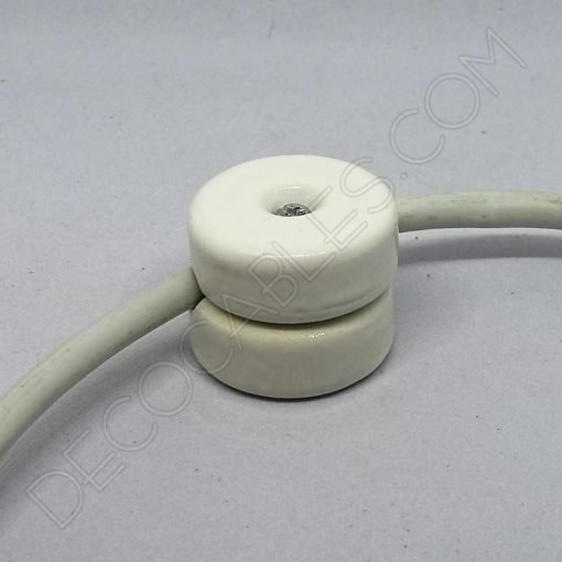 aislador de porcelana blanco para cable redondo textil o de silicona