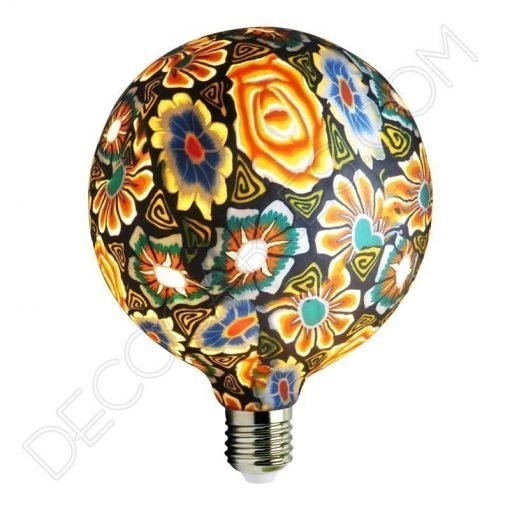 Bombilla led decorativa de silicona modelo globo casquillo E27 motivos florales con fondo negro