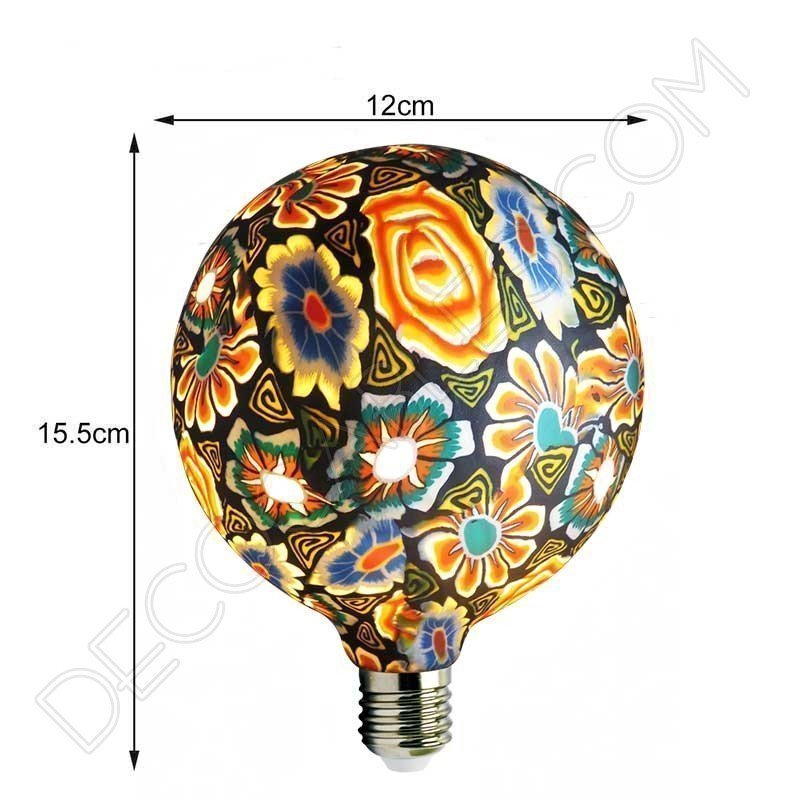 Bombilla led decorativa de silicona modelo globo casquillo E27 motivos florales con fondo negro Bombilla led decorativa de silicona modelo globo casquillo E27 motivos florales con fondo negro