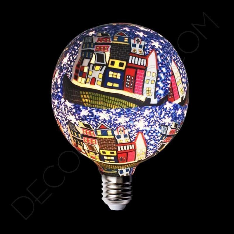 Bombilla led decorativa de silicona modelo globo casquillo E27 motivos casas Bombilla led decorativa de silicona modelo globo casquillo E27 motivos casas