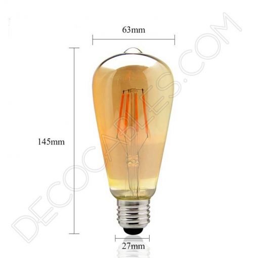 Bombilla filamento Led pebetero 5.54w Regulable Luz Neutra 5 Bombilla decorativa de filamento led modelo pebetero gold cristal ámbar e27 4w