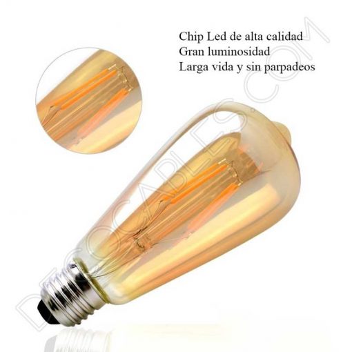 Bombilla filamento Led pebetero 5.54w Regulable Luz Neutra 3 Bombilla decorativa de filamento led modelo pebetero gold cristal ámbar e27 4w