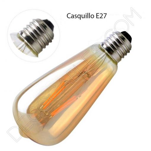 Bombilla filamento Led pebetero 5.54w Regulable Luz Neutra 4 Bombilla decorativa de filamento led modelo pebetero gold cristal ámbar e27 4w