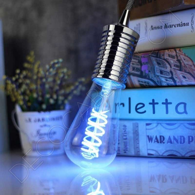 Bombilla pebetero filamento led espiral luz de color azul Bombilla pebetero filamento led espiral luz de color azul
