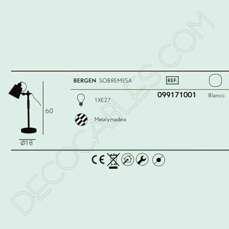 Flexo de estilo nórdico contemporáneo en color blanco modelo Bergen 1xE27 Flexo de estilo nórdico contemporáneo en color blanco modelo Bergen 1xE27