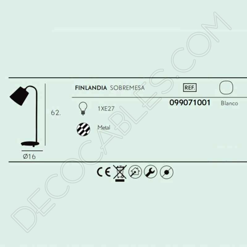 Flexo de estilo nórdico contemporáneo en color blanco modelo Finlandia 1xE27 Flexo de estilo nórdico contemporáneo en color blanco modelo Finlandia 1xE27