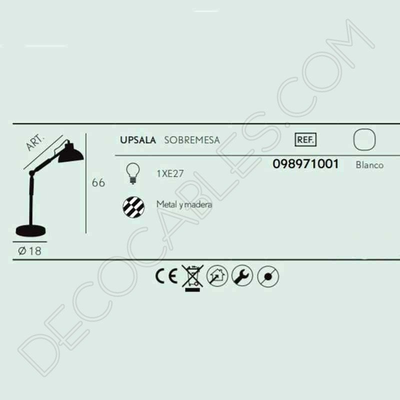 Flexo de estilo nórdico contemporáneo en color blanco modelo Upsala 1xE27 Flexo de estilo nórdico contemporáneo en color blanco modelo Upsala 1xE27