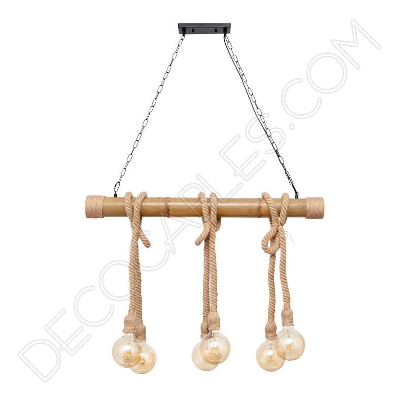 Lámpara de techo con soga de cáñamo y caña de bambú Lámpara de techo con soga de cáñamo y caña de bambú
