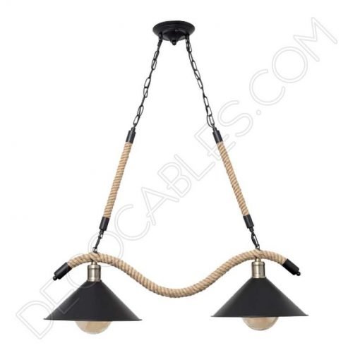 Lámpara colgante soga rústica con dos tulipas metálicas