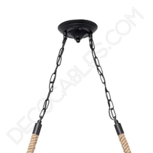 Lámpara colgante rústica soga de cáñamo de dos luces 4 Lámpara colgante soga rústica con dos tulipas metálicas