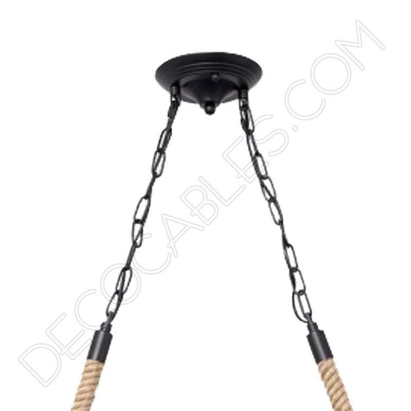 Lámpara colgante soga rústica con dos tulipas metálicas Lámpara colgante soga rústica con dos tulipas metálicas