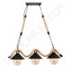 Lámpara colgante rústica soga de cáñamo de tres luces 5 Lámpara colgante soga rústica con tres tulipas metálicas
