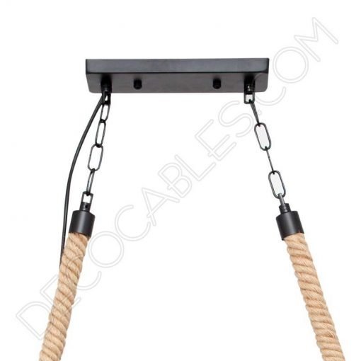 Lámpara colgante rústica soga de cáñamo de tres luces 2 Lámpara colgante soga rústica con tres tulipas metálicas