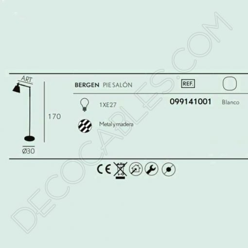 Lámpara de pie de salón de estilo contemporáneo en color blanco con brazo flexo modelo Bergen 1xE27