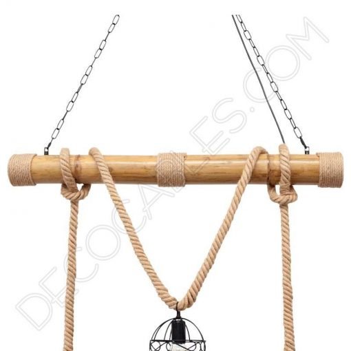 Lámpara colgante soga y bambú con portalámparas jaula 3 Lámpara colgante cuerda y bambú con portalámparas jaula