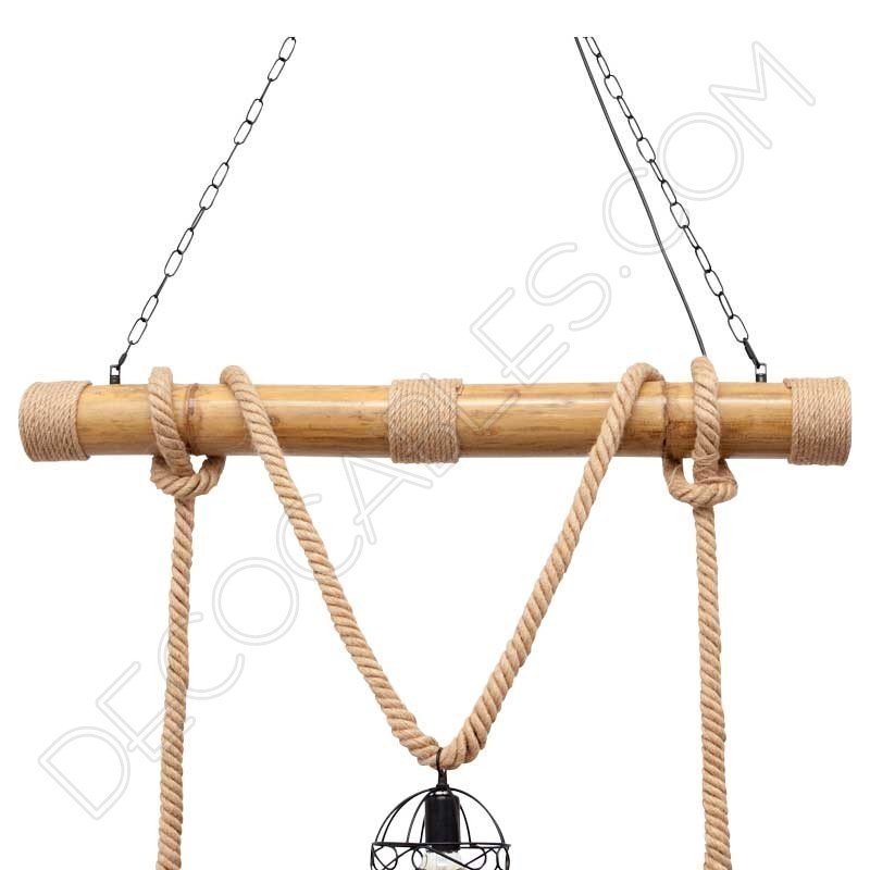 Lámpara colgante cuerda y bambú con portalámparas jaula Lámpara colgante cuerda y bambú con portalámparas jaula