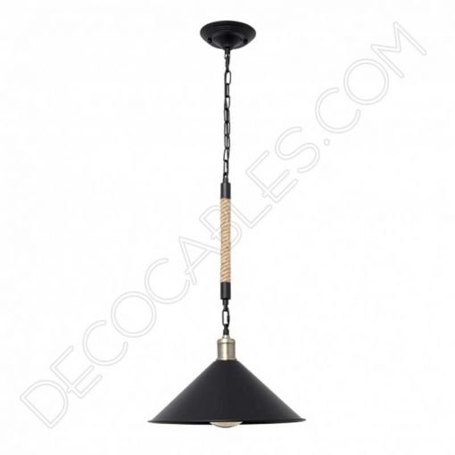 Lámpara colgante de soga 1xe27 plato mediano negro cuerda de cáñamo