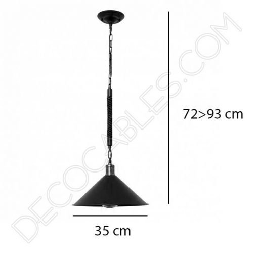 Lámpara colgante rústica soga de cáñamo plato mediano 3 Lámpara colgante de soga 1xe27 plato mediano negro cuerda de cáñamo