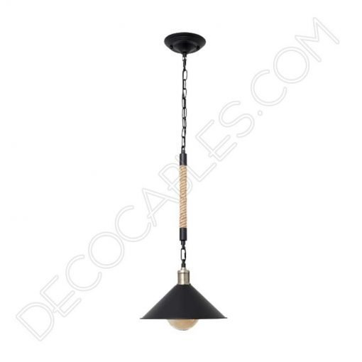 Lámpara colgante de soga 1xe27 plato pequeño negro cuerda de cáñamo