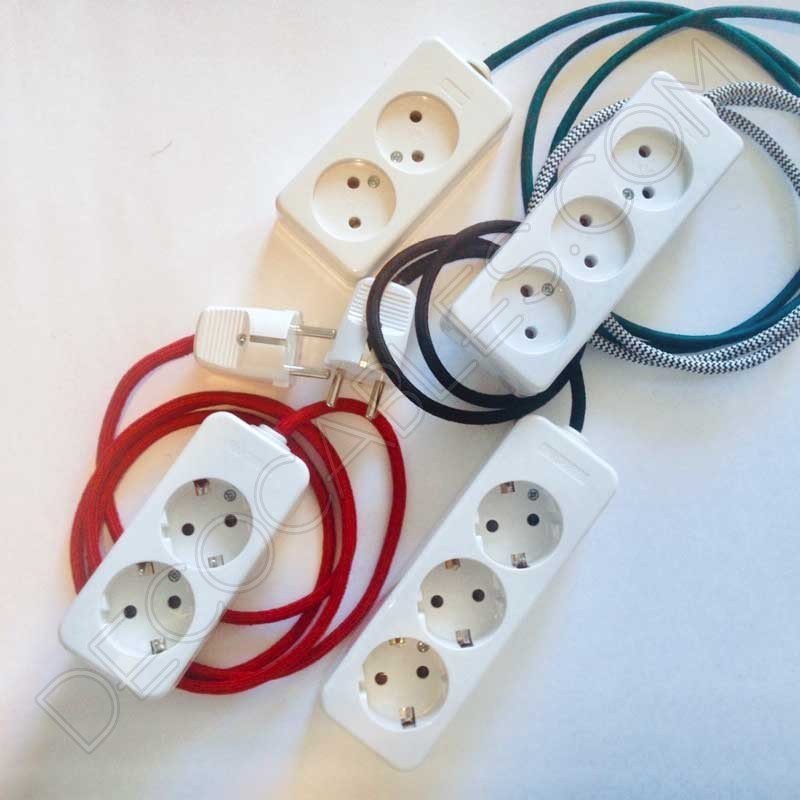 Regleta de conexión base múltiple con cable textil Regleta de conexión base múltiple con cable textil