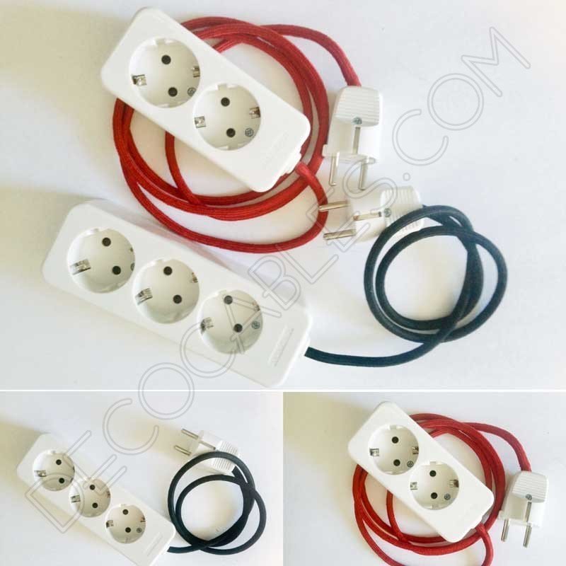 Regleta de conexión base múltiple con cable textil Regleta de conexión base múltiple con cable textil