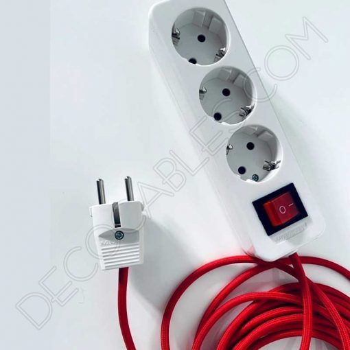 Base múltiple alargadera con interruptor en cable textil y toma de tierra 5 Regleta de conexión base múltiple con interruptor general y cable textil