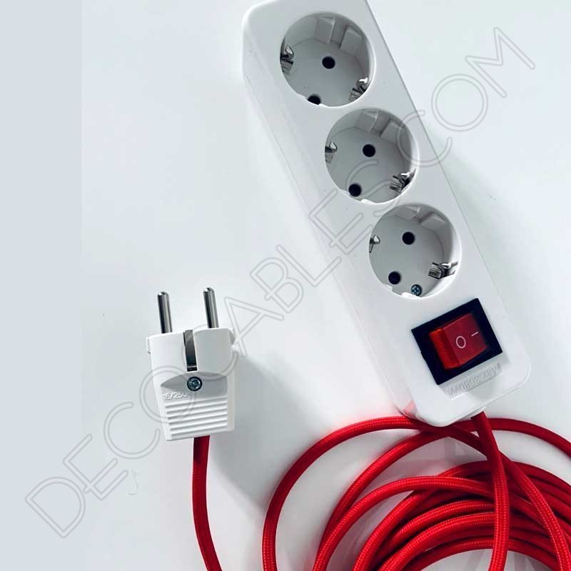 Regleta de conexión base múltiple con interruptor general y cable textil Regleta de conexión base múltiple con interruptor general y cable textil