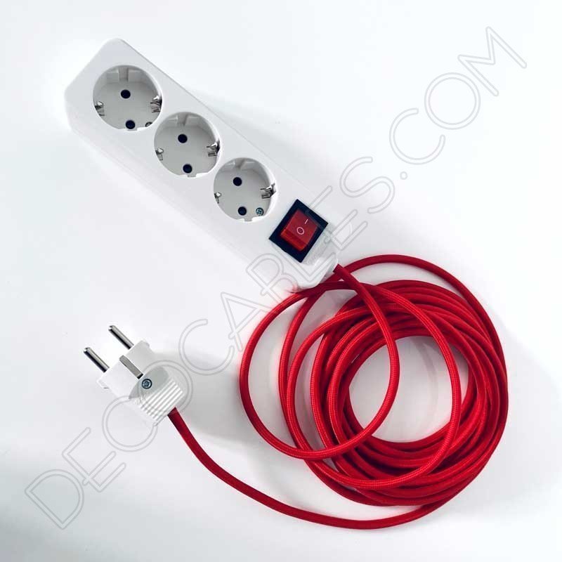 Regleta de conexión base múltiple con interruptor general y cable textil Regleta de conexión base múltiple con interruptor general y cable textil