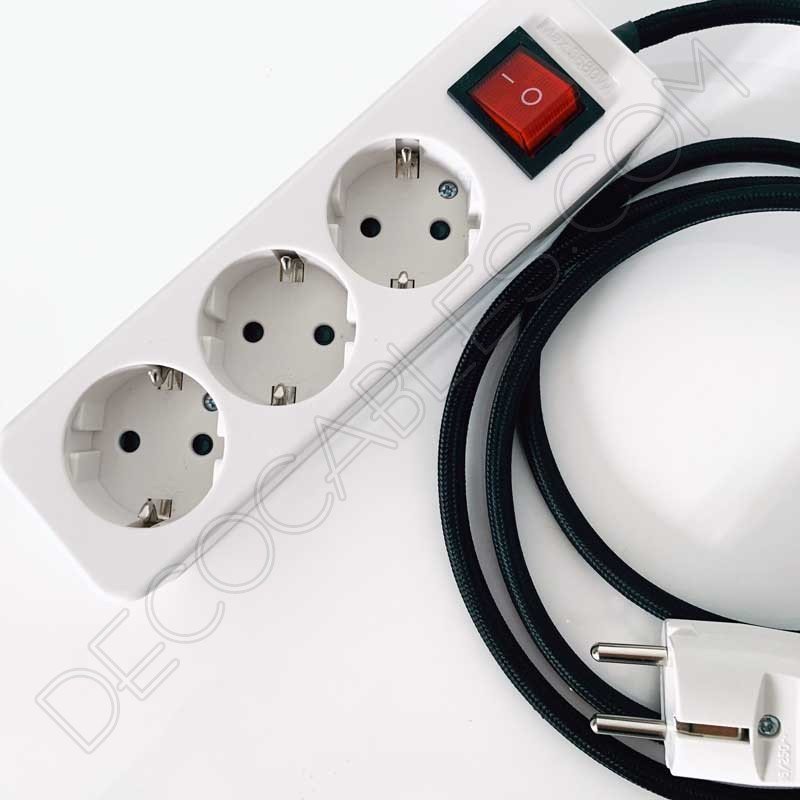 Regleta de conexión base múltiple con interruptor general y cable textil Regleta de conexión base múltiple con interruptor general y cable textil