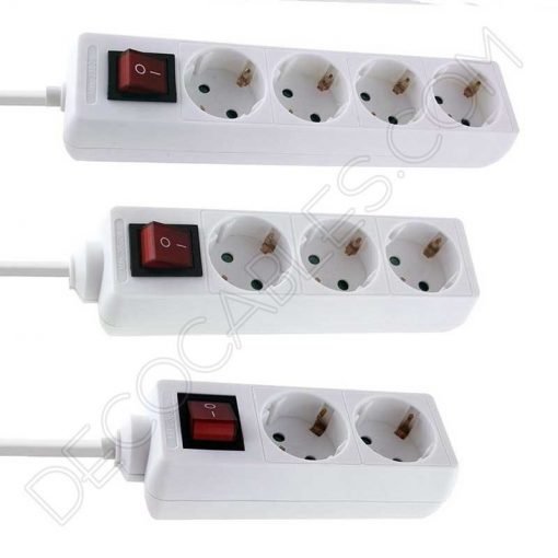 Base múltiple alargadera con interruptor en cable textil y toma de tierra 6 Regleta de conexión base múltiple con interruptor general y cable textil