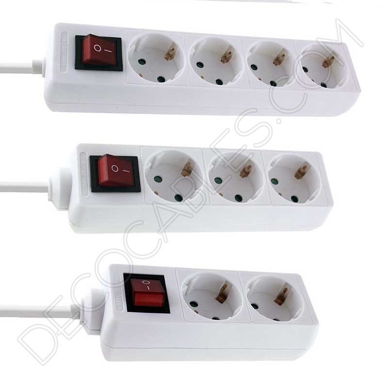 Regleta de conexión base múltiple con interruptor general y cable textil Regleta de conexión base múltiple con interruptor general y cable textil