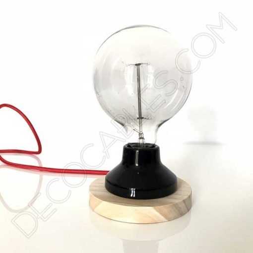 Lámpara de sobremesa de madera y porcelana vintage