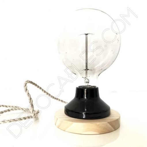 Lámpara de sobremesa de madera y porcelana vintage