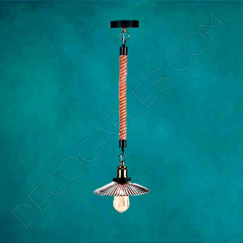 Lámpara colgante cuerda y tulipa de cristal vintage Lámpara colgante cuerda y tulipa de cristal vintage