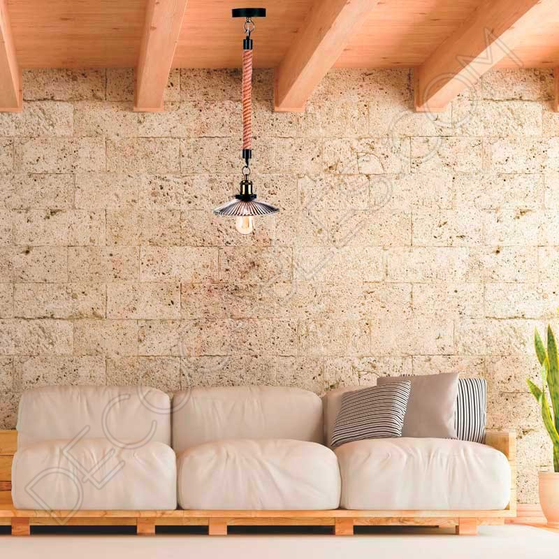 Lámpara colgante cuerda y tulipa de cristal vintage Lámpara colgante cuerda y tulipa de cristal vintage