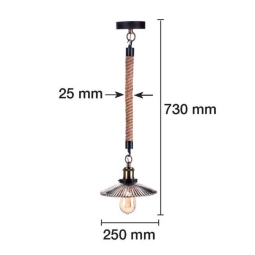 Lámpara colgante cuerda y tulipa de cristal vintage