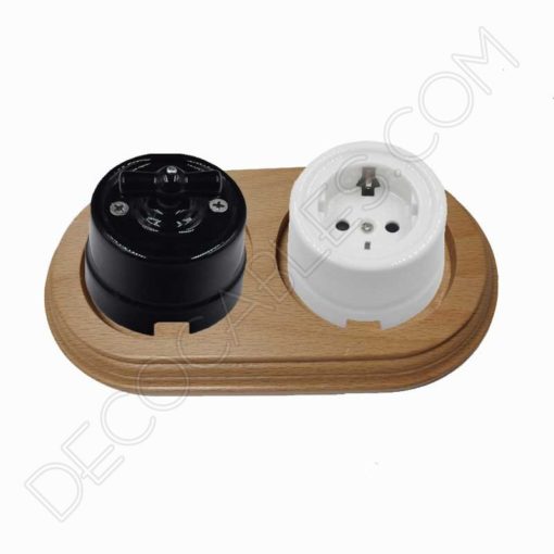 Base de madera para enchufes e interruptores cerámicos Vintage 10 Base de madera para interruptor y enchufe cerámico Vintage