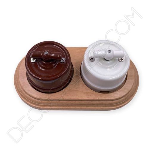Base de madera para enchufes e interruptores cerámicos Vintage 9 Base de madera para interruptor y enchufe cerámico Vintage