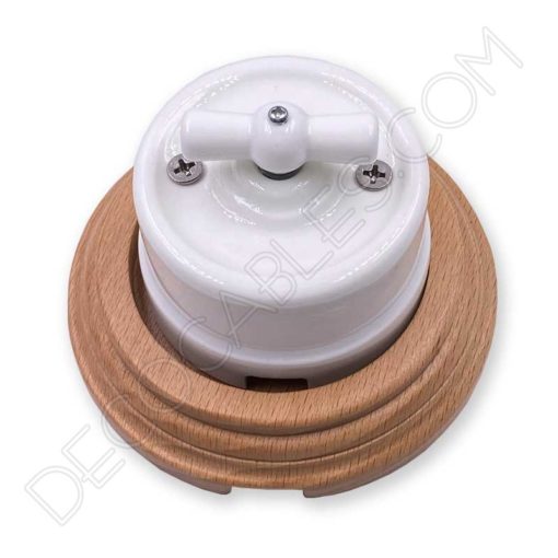 Base de madera para enchufes e interruptores cerámicos Vintage 4 Base de madera para interruptor y enchufe cerámico Vintage