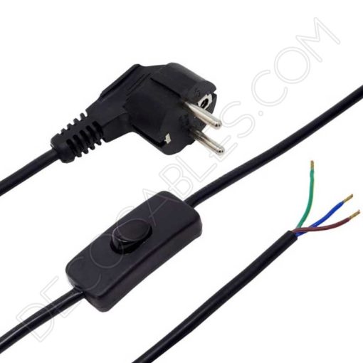 Cable de conexión de tres hilos con interruptor de paso y clavija schuko