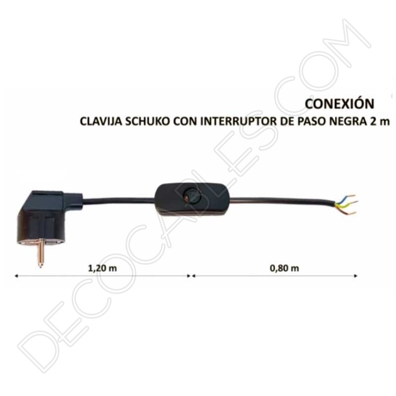 Cable de conexión de tres hilos con interruptor de paso y clavija schuko Cable de conexión de tres hilos con interruptor de paso y clavija schuko