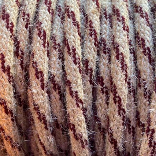 Cable eléctrico redondo cuerda de yute bicolor granate 2x0,75