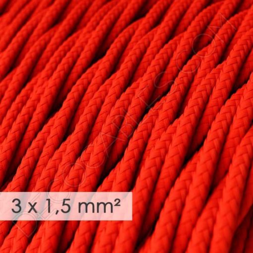 Cable eléctrico trenzado de 3 hilos Rojo (3x1,5mm²) 1 cable eléctrico de sección grande 3x1,50 trenzado tejido efecto seda rojo