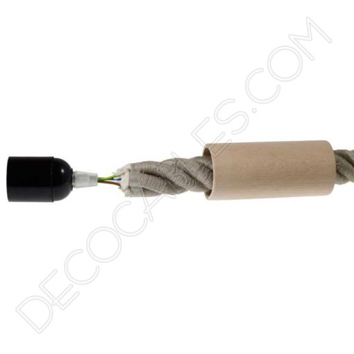 Portalámparas madera cilindro especial cable soga de 30mm de grosor 2 Portalámparas de madera cilindro especial cable soga 30mm
