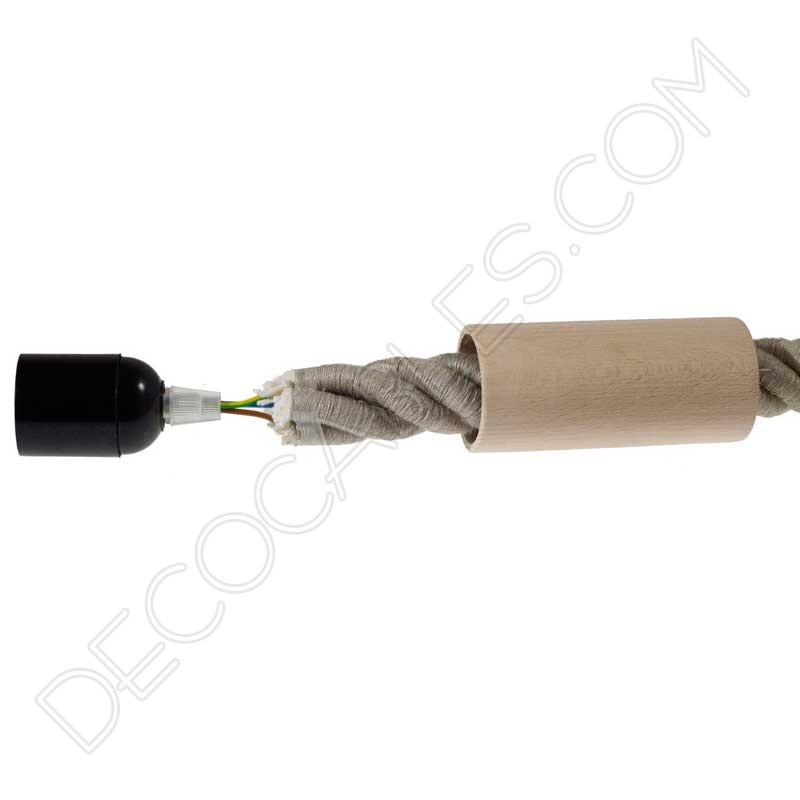 Portalámparas de madera cilindro especial cable soga 30mm Portalámparas de madera cilindro especial cable soga 30mm